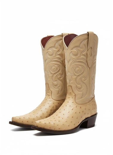 Men's Full Quill Ostrich Leather Cowboy Boots, Butter Cream Snip Toe Western Footwear - Etsy