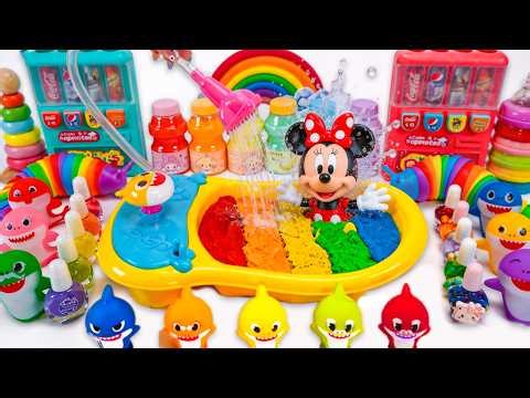 How to make Rainbow Play Doh Bath Time with Mickey Mouse Cutting ASMR 🦈🌈 Kinetic Sand ASMR