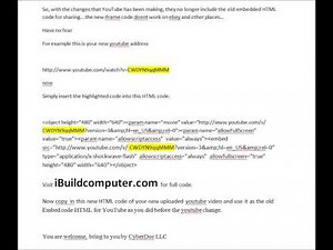 No More old HTML in YouTube? Solution for Old Embed code HTML in ebay for new YouTube videos