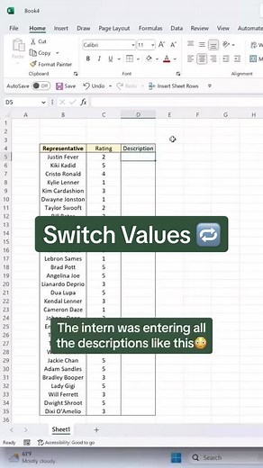 SWITCH() values with this function #excel #workhack #exceltips #sheets