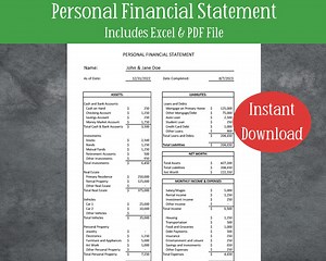 Editable Personal Financial Statement Excel Template | Printable Personal Financial Overview | Personal Financial Snapshot for Personal Use - Etsy Canada