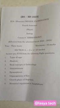 Degree 4th sem Major ZOOLOGY EMBRYOLOGY AU-26 PAPER/@lasya tech