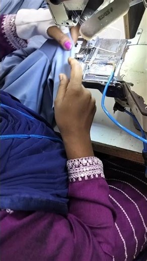 Sleeve heming sewing prosess in industrial machine...