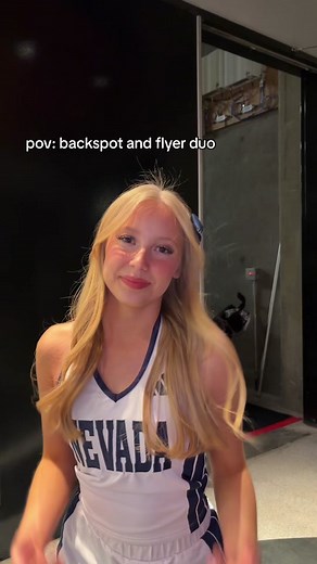 the shortest and the tallest on the team at mw tournament 🤝 #nevadacheer #collegecheer #collegecheerleading #college #battleborn #trend #amanda #trending #fypviralシ #fypage #backspotflyerduo #shortest #tallest