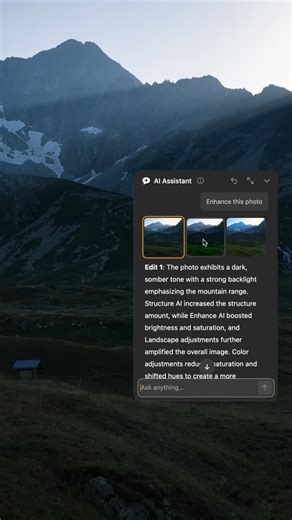 Luminar Neo by Skylum | AI-powered photo editor on Instagram: "✨ Meet AI Assistant — your new editing helper AI Assistant helps you edit photos using simple text commands. It analyzes your image — objects, composition, and colors — and suggests the best edits to get you started, showing which tools work best for each photo. Just click the white chat button in the bottom-right corner while editing, type a prompt, and get instant suggestions or step-by-step guidance 💻 Action prompts give you up t