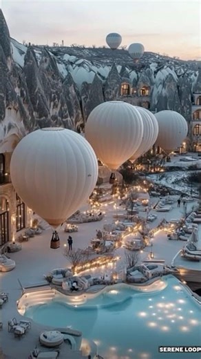 Cinematic Winter Journey | Slow Forward Camera with Hot Air Balloons & Scenic Landscapes