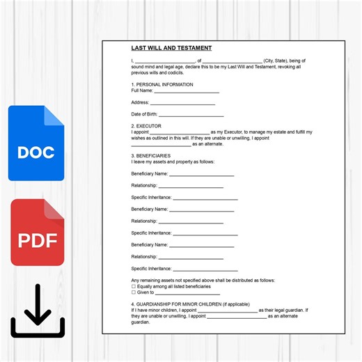 Last Will and Testament Template | Printable & Fillable Legal Will Form | Simple Estate Planning Document - Etsy