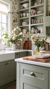 Step into a dreamy floral kitchen where cottage charm meets elegant design. The soft sage green cabinets, vintage open shelving, and delicate wallpaper create a space that feels fresh, feminine, and timeless. Would you cook here or just admire the view?#Cottagecore #KitchenInspo #FloralKitchen #GreenCabinets #HomeDecor #KitchenDesign #CountryCharm #KitchenAesthetic | Nicole Gates