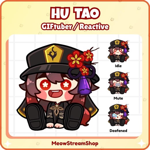 Hu Tao Giftuber / Fugi / Veadotube Discord Reactive Gif / Twitch Streaming Avatar / Vtuber Assets / Voice Reactive / OBS / Genshin Impact - Etsy