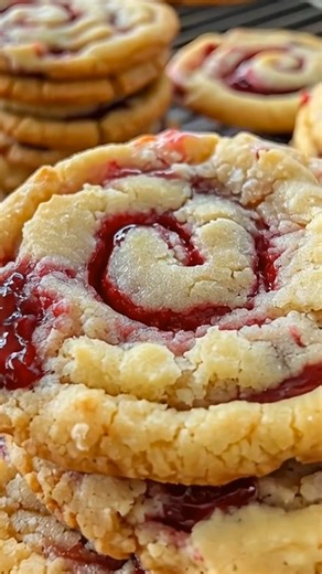 Buttery Raspberry Swirl Shortbread Cookies Ingredients: 1 cup (227g) Unsalted butter, softened 3/4 cup (150g) Granulated white sugar 1 large Egg 2 cups all-purpose flour 1/2 teaspoon salt 1/2 cup raspberry jam Directions: 1. In a bowl, cream together the softened butter and sugar until light and fluffy. 2. Beat in the egg until well combined. 3. Gradually add flour and salt, mixing until a dough forms. 4. Divide the dough in half and roll each half into a log. 5. Spread raspberry jam on one log