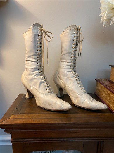 Antique Victorian Ladies White Leather Boots - Etsy