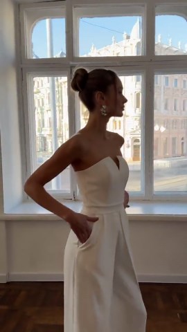 Elegant White Wedding Jumpsuit for Bride | Strapless Bridal Suit | Minimalist Civil Wedding Outfit | Elopement Dress Alternative - Etsy