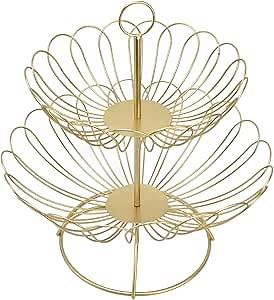 Atyhao Gold fruit basket, detachable 2-layer geometric large capacity anti-scratch gold fruit holder for home decoration