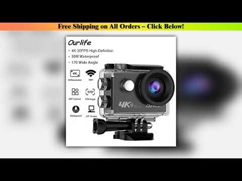 Ourlife 4K Action Camera Ultra HD 16MP WiFi 2.0 inch Screen 170D DVR Webcam Underwater 30M Helmet
