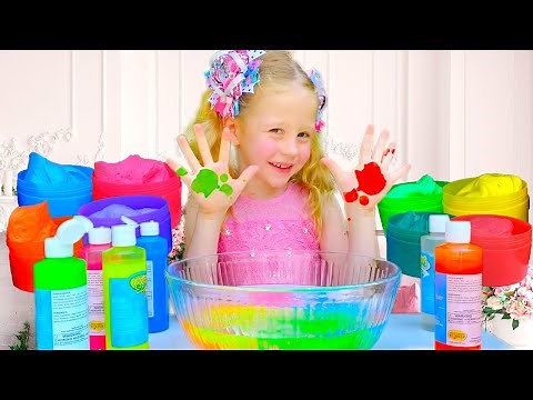 Nastya dan ayah membuat slime beraneka warna besar