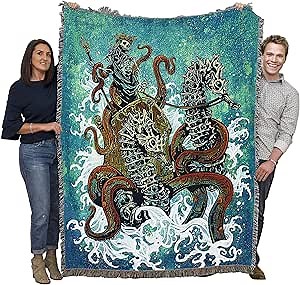 Pure Country Weavers Neptune Skeleton Blanket by David Lozeau - Gift Fantasy Tapestry Throw Woven from Cotton - Made in the USA (72x54)