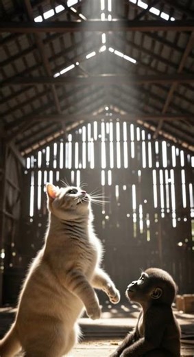 Cat vs Little Gorilla… Then BIG Gorilla Drops epic showdown #animals #wildlife #funny