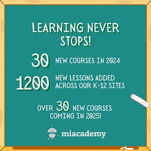 🎓 Learning never stops here at Mia! This year alone, we released over 1200 new lessons in 30 new courses across our sites! Next year, we have another 30 courses planned for release! ...and students are loving it! | Miacademy Learning