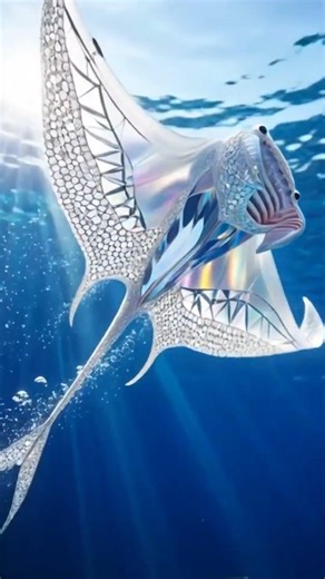 Crystal Manta Ray Swimming in Ocean 🌊 | Animation #shorts#underwater#3danimation #mantaray