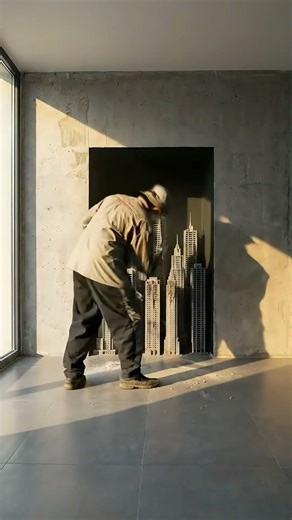 Building a Cyberpunk City inside my concrete wall (300 Hours in 20 Seconds). ⏱️🧱 #relax #diy #home