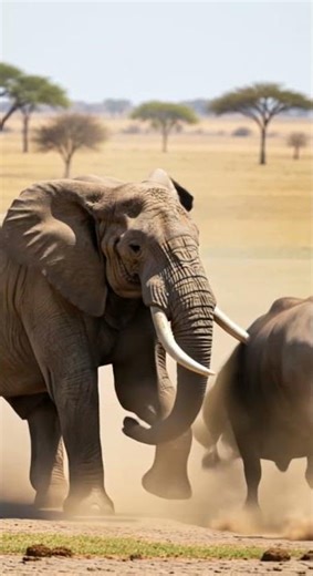 Savanna Fury: Elephant vs Buffalo Battle Caught on Camera! #animals #wildlifeentertainment #wildlife