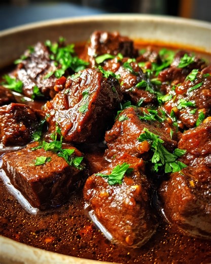 Belgisch Stoofvlees 🍖 Een soft en hartverwarmende klassieker met mals rundvlees in rijke saus, perfect om je vol te houden 🥖🍲 ⸻ Ingrediënten Voor het Stoofvlees: • 800 g (1.75 lb) runderriblappen of sukade, in blokken • 2 uien, grof gesneden • 2 el boter of olie • Zout & zwarte peper, naar smaak • 1 el bloem Voor de Stoofsaus: • 330 ml (1⅓ cup) alcoholvrij donker bier of runderbouillon • 2 el mosterd • 1 laurierblad • 1 tl tijm (gedroogd) • 1 sneetje ontbijtkoek of volkorenbrood Voor Serveren