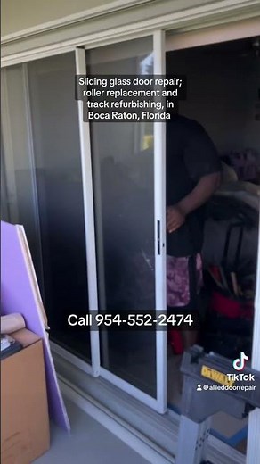 Sliding glass door repair; roller replacement and track refurbishing, in Boca Raton, Fl.