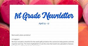1st Grade Newsletter