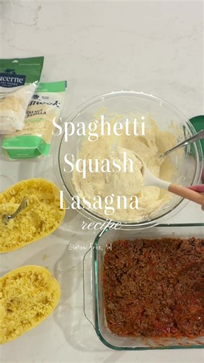 The recipe i’m obsessed with thanks to @Jessica Gluten-free comfort food, but make it EASY 🍽️✨ This spaghetti squash lasagna is easy & much lighter than the classic. How I make it: • Poke holes in spaghetti squash & microwave 4 min (makes it easy to cut) • Cut in half, coat with olive oil, place face-down in a microwave-safe dish with water • Microwave 15 min until tender • Cook chopped onion until fragrant, then add ground beef • Mix ricotta with 1 egg Italian seasoning • Scrape squash into “n