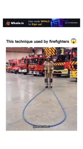 Viral Trending content on Instagram: "The video depicts a firefighter using the 'coil technique' to manage a 2.5-inch hose, forming neat loops on the ground for swift deployment during emergencies. This method allows for tangle-free advancement of the hose line, reducing deployment time by up to 30% compared to traditional rolls, according to firefighting training manuals. Developed from urban tactics like the Cleveland Load, it ensures stability even when charged with water, enabling safer navi