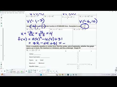 Vector form of a quadratic function practice 12 9 25