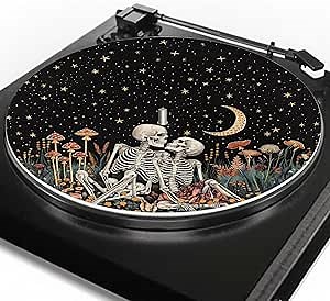 Skeleton Couple Turntable Mat,Slip Mat for Vinyl LP Record Player Mat Reduce Static and Nosiy Enhance Sound Quality Print Mat Turntable Platter Pattern