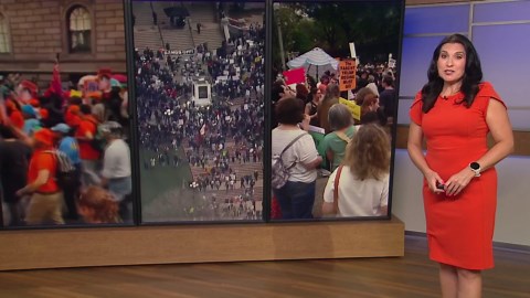 Protesters rally against President Trump's policies in downtown Houston