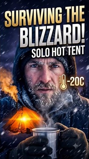 Solo Camping in -20°C Heavy Snowstorm | Hot Tent, Wood Stove & Comfort Food