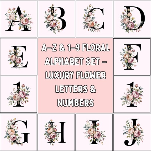 Floral Alphabet Clipart A–Z & Numbers 1–9 | Flower Letters, Botanical Alphabet, Floral Monogram, Alphabet Wall Art Decor, Floral Alphabet - Etsy