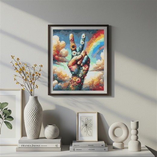 Floral Peace Hand Cross Stitch Pattern PDF | Peace Sign Floral Embroidery 14ct 16ct 18ct Aida | Colorful Wall Art (PDF Download) - Etsy