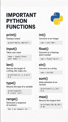 Top 10 Most Important Python Functions You Must Know! 🚀 | Python Tutorial for Beginners