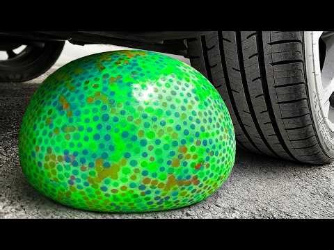 Crushing Experiments Video! &Car vs Crunchy Color Giant Toothpaste Balloons & Soft Things By Car