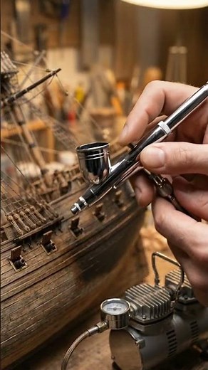 Painting a Pirate Ship Hull with a Tiny Spray Gun 🤯 #diyprojects #tools #realsparks