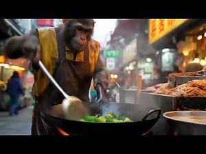 Amazing Monkey Chef Cooking in a Hot Wok – Viral Street Food Moment!