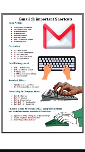 Computer Master Shailesh on Instagram: "GMail important shortcuts.. #computer #gmail #email #mail #shortshorts #keyboard #key"