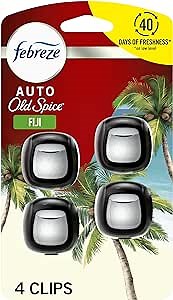 Febreze Odour-Fighting Auto Air Freshener, Car Vent Clip, Old Spice Fiji, 4ct