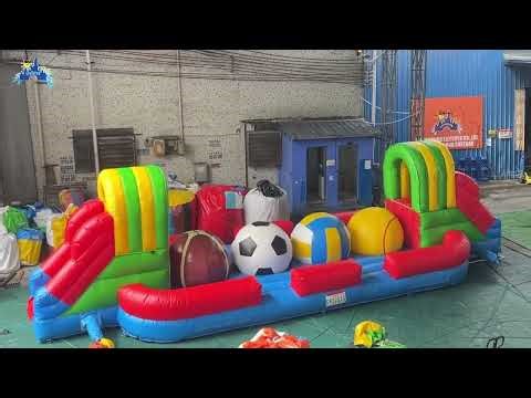 Sports Themed Inflatable Dual Slide Obstacle Course | Ball Obstacle Challenge