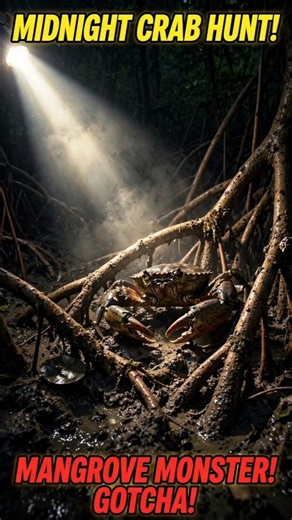 Midnight Mangrove Hunt! Giant Mud Crab Hiding in The Mud! 🦀🔦 #shorts #crabs #hunting