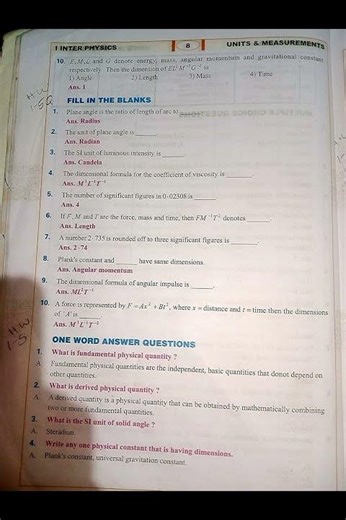 Inter 1st Year Physics 1st LessonPhysical World & MeasurementAll Important Questions | Telugu Medium