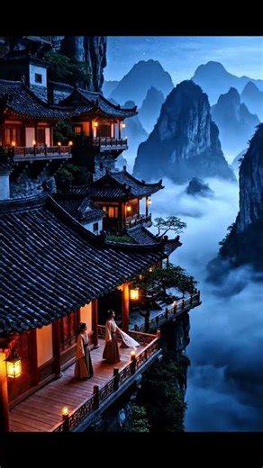 Panoramic view from afar, ancient houses clinging to high cliffs #scenery #travel