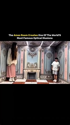 𝗚𝗬𝗠 𝗹 𝗧𝗥𝗔𝗜𝗡𝗜𝗡𝗚 𝗹 𝗕𝗢𝗗𝗬𝗕𝗨𝗜𝗟𝗗𝗜𝗡𝗚 on Instagram: "The Ames Room is one of the world’s most famous optical illusions because it tricks the brain into misjudging size and distance. Although it appears to be a normal rectangular room when viewed from a specific angle, the room is actually distorted, with slanted floors, uneven walls, and a ceiling that slopes sharply. When two people stand at opposite corners, one appears gigantic while the other looks tiny, even though they may