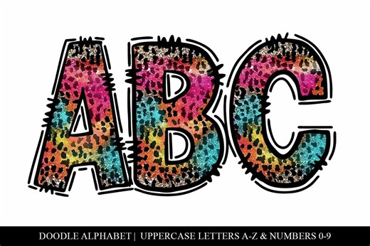 Rainbow Glitter Cheetah Print Doodle Letters: PNG Alphabet (digital Download) - Etsy Australia