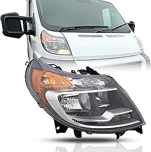 Replacement For Ram 2014-2021 ProMaster 1500, 2500, 3500 Cargo Van Driver & Passenger Side Halogen Headlight Assembly wo DRL with Bulbs 4725944AK - 4725945AK-CAPA Certified