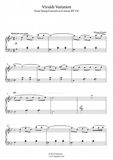 Vivaldi Variation (Arr. for Piano from Concerto for Strings in G minor, RV 156) (Intermediate Level) (Florian Christl) - Piano Sheet Music